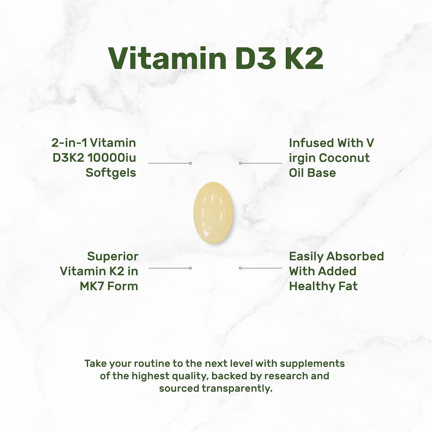 DEAL SUPPLEMENT Vitamin D3 10,000 IU + K2 MK7 200mcg Softgels, 250 Count | 2-in-1 Complex with Virgin Coconut Oil | Supports Heart, Bone, Teeth & Immune Health* | Easy to Swallow