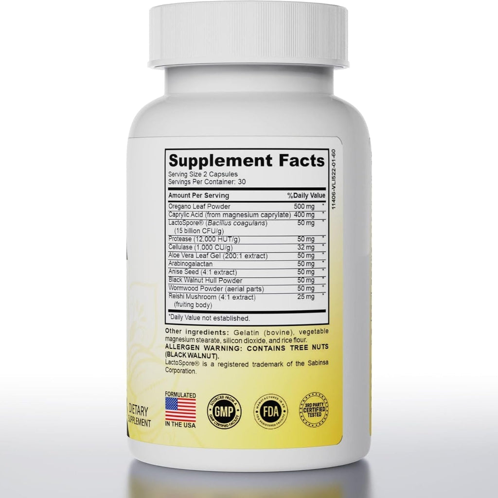 Candida Cleanse - Gut & Colon Support (60 Capsules) - for Men & Women - Natural Herbs for Intestinal Detox