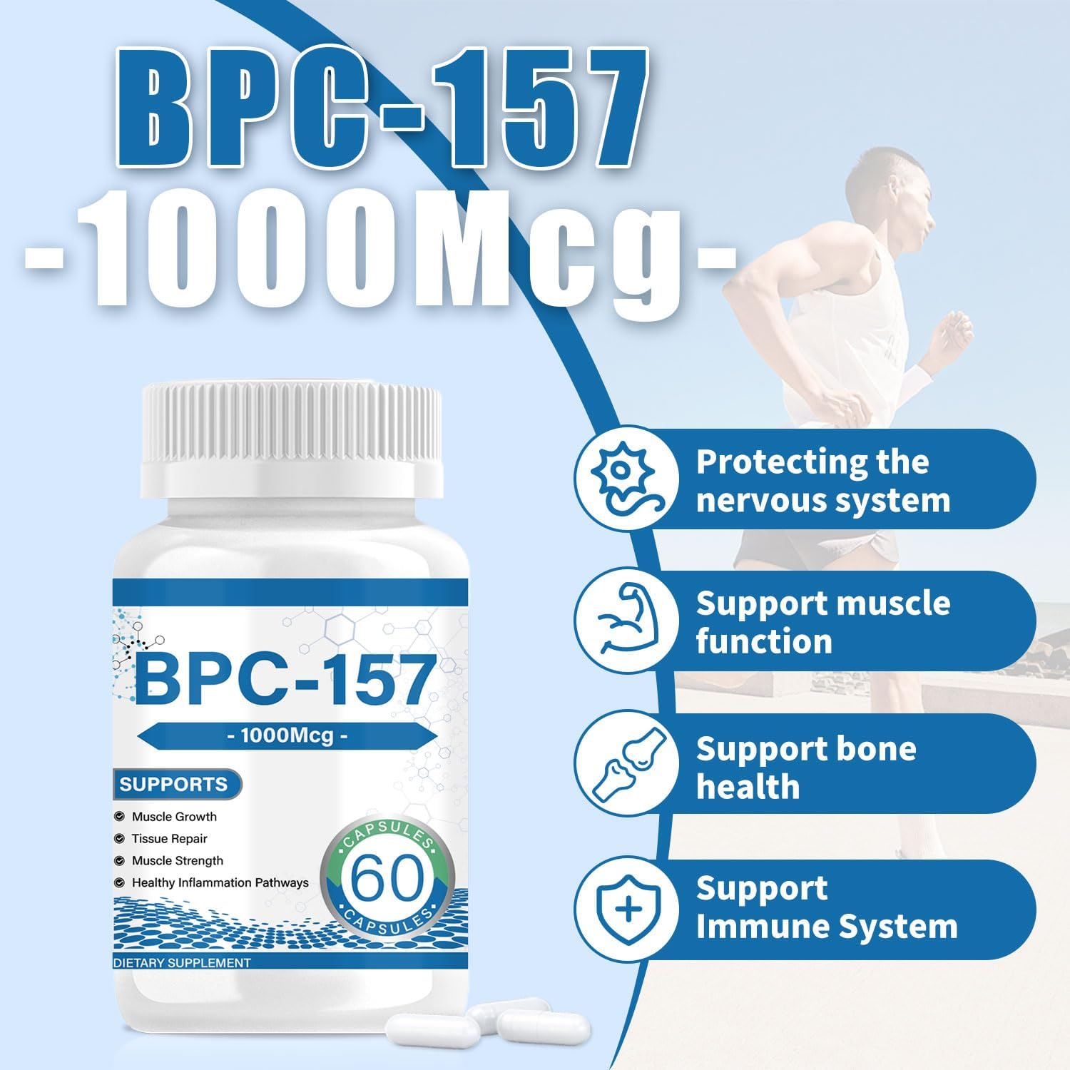 BPC-157 Muscle Growth & Repair Peptide Complex ，1000mcg per Capsule (60ct) | Non-GMO， help you bounce back faster, support whole-body wellness— convenient daily capsule.BPC 157