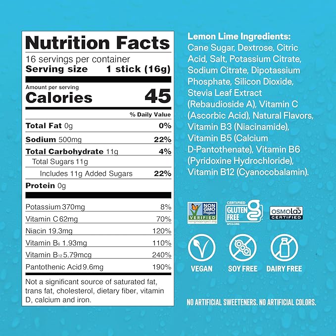 Liquid I.V. Hydration Multiplier - Lemon Lime - Hydration Powder Packets | Electrolyte Drink Mix | Easy Open Single-Serving Stick | Non-GMO | 16 Sticks