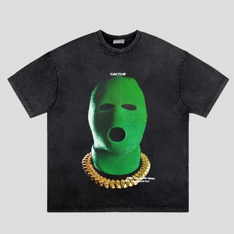 Vintage Green Hood Gangster Oversize Tee Streetwear Statement