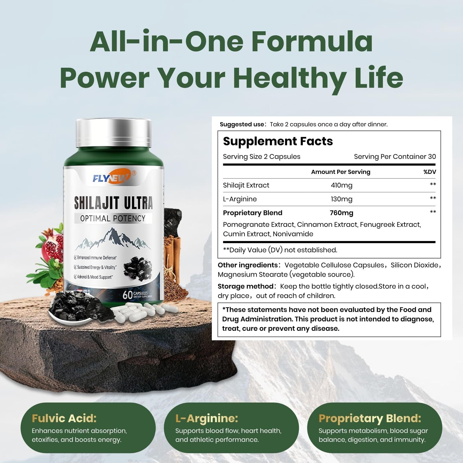 Flynew Ultra-High-Efficiency Shiraiji Extract, Contains L-Arginine, Pure