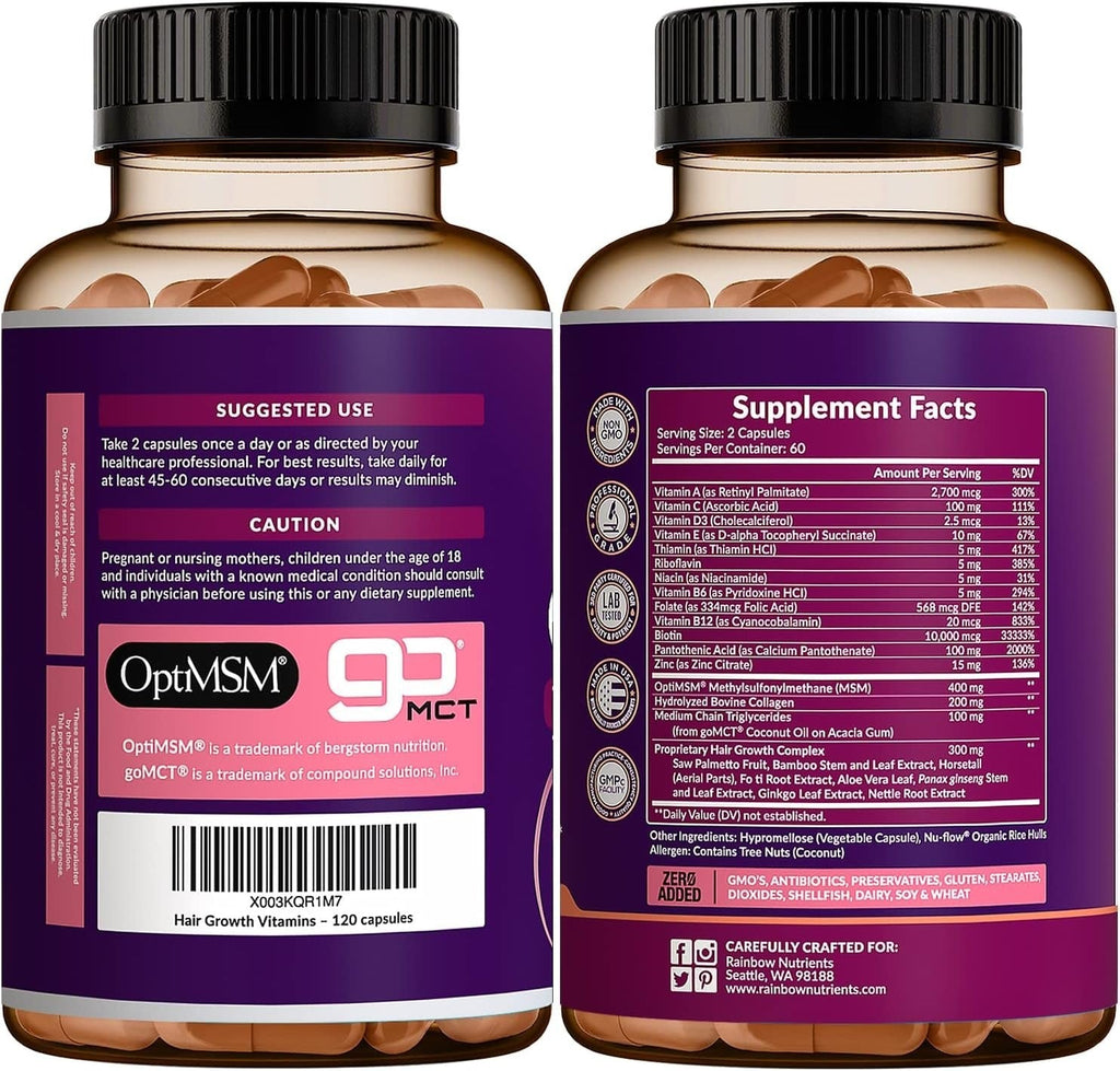 Hair Growth Vitamins for Women | Biotin 10,000Mcg, Collagen, Patented Optimsm®,